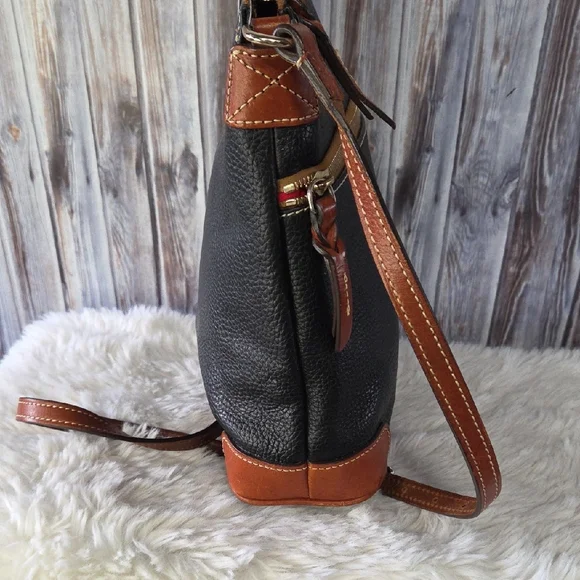 Dooney & Bourke Black and Brown Pebbled Leather Messenger Bag - Picture 2 of 11